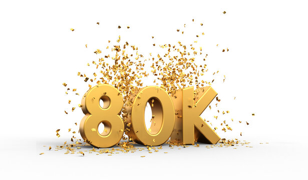 60K thank you illustration with golden text and confettis - transparent background