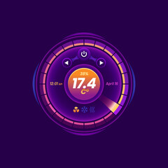 Poster - Thermostat screen, smart thermometer control dial. Home climate, heating and conditioning system vector UI panel, app icon or screen control panel, thermostat temperature controller display button