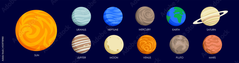 Iconic Planets Solar system. Planets icon set. Solar system vector illustration. Stock ...