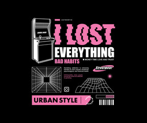 Aesthetic illustration of machine game t shirt design, vector graphic, typographic poster or tshirts street wear and Urban style