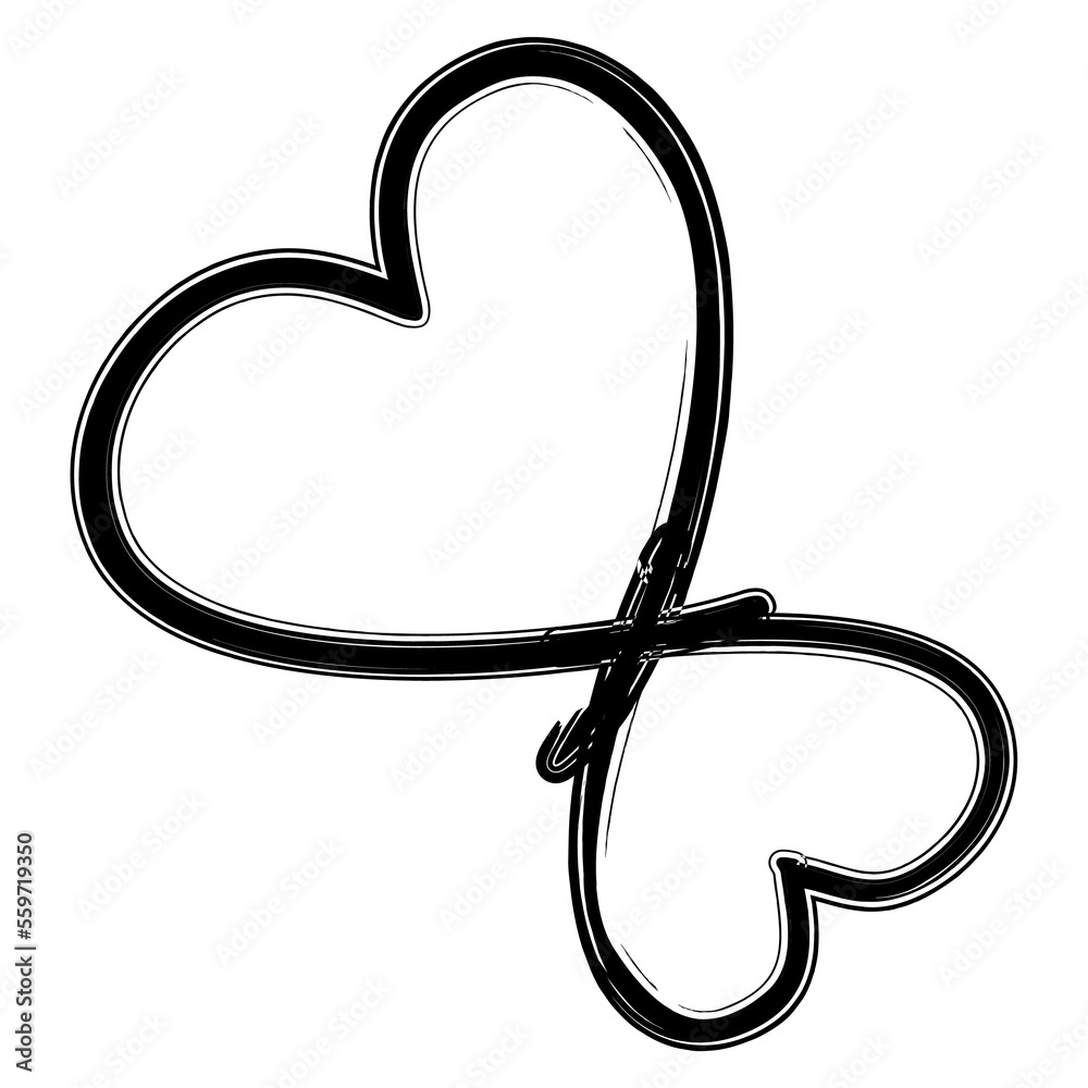 Double Black abstract connected heart shapes, hand drawn love symbol ...