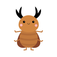 Canvas Print - Beetle bug icon. Insect animal. Funny horns. Cute cartoon kawaii smiling baby character. Brown color. Opened wings. Education cards for kids. Isolated. White background. Flat design.