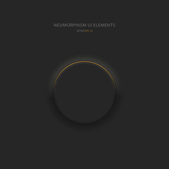 Poster - round black button in neumorphic style with orange backlight. user interface design elements. vector