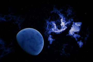 Wall Mural - blue planet with nebula on background.