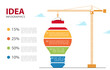 © kornetka - Infographic Big idea for business. 4 step chart info graphic. Color light bulb made of blocks