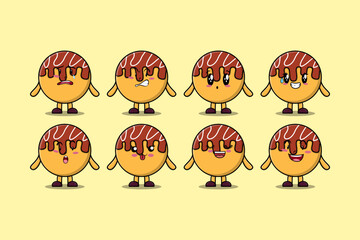 Wall Mural - Set kawaii Takoyaki cartoon character with different expressions cartoon face vector illustrations