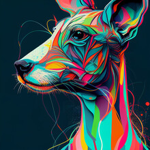 Creative Abstract Animals Safari Circus Pets Wildlife Art On Background, Retro Vibes, Bright Neon Line Swirl Avant Garde Proportions
