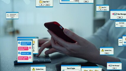 Aufkleber - PC and smartphone user and software interface concept. Digital transformation. Information communication technology.