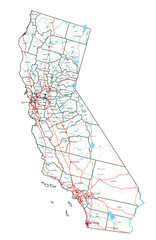 Wall Mural - California road and highway map. Vector illustration.