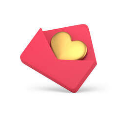 Poster - Romantic message heart in open letter festive surprise cyberspace notification 3d icon