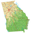 High detailed Georgia physical map with labeling.