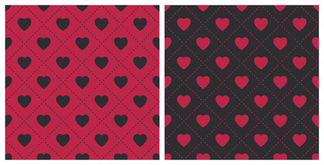 Sticker - Trend color of the year 2023 Viva Magenta. Seamless heart shape pattern background. Design texture elements for fabric, tile, banner, card, cover, poster, backdrop, wall. Vector illustration.