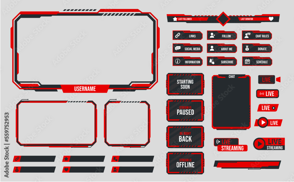 Red Stream Drawing Red stream overlay theme. Webcam border, game screen template and ...