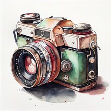 Retro Watercolor Camera With A Vintage Feel. Generative Ai