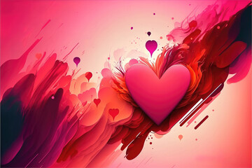 Wall Mural - red and pink valentine's day background with hearts, generative ai