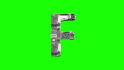 Poster - letter F - glowing technological high tech cyber font, isolated - loop video