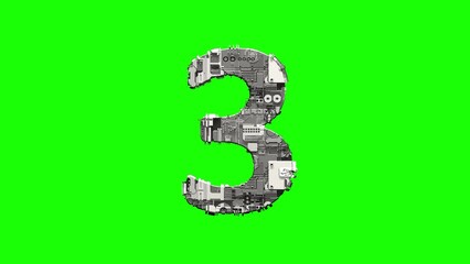 Poster - number 3 - glowing technological high tech cyber alphabet, isolated - loop video