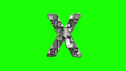 Poster - letter X - glowing technological hi-tech cyber alphabet, isolated - loop video