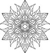 Coloring book with mandala. Mandala with decorative leaves, stamens and flowers with a black line on a white background in cartoon style. Decorative illustration for coloring and rest