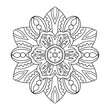 Vector mandala with flowers and leaves. Botanical coloring book for adults and children. Black pattern on a white background
