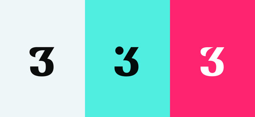 Set of number 3 minimal logo icon design template elements