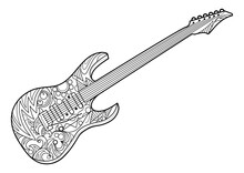 Electric Guitar Coloring Book For Adults PNG Illustration With Transparent Background