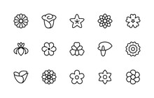 Vector Set Linear Icons Of Flowers. Isolated Collection Of Flowers On White Background. Flowers Symbol Vector Set.