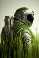 astronaut covered in grass