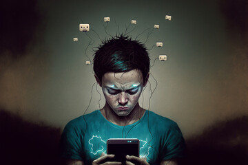 Children addicted to phone and gadgets. 