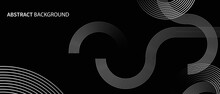 Abstract Glowing Circle Lines On Dark Background. Futuristic Technology Concept. Horizontal Banner Template. Suit For Poster, Cover, Banner, Brochure, Website