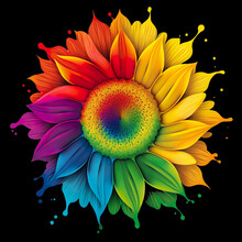 Sunflower In Colors Of Rainbow Flag, LGBT Isolated Black Background