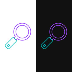 Poster - Line Magnifying glass icon isolated on white and black background. Search, focus, zoom, business symbol. Colorful outline concept. Vector