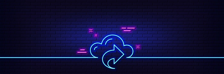 Poster - neon light glow effect. cloud computing share line icon. internet data storage sign. file hosting te