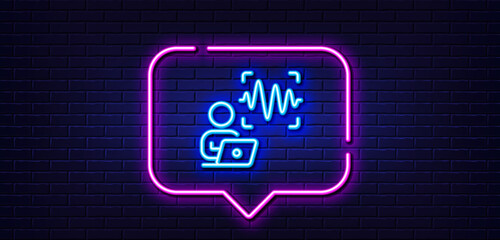 Poster - neon light speech bubble. voice wave line icon. sound scan sign. audio verification symbol. neon lig
