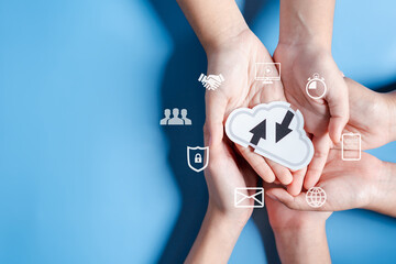 Poster - Cloud computing diagram digital technology, business people on Cloud system. Data storage. Networking and internet service. online data management system, information system for business.