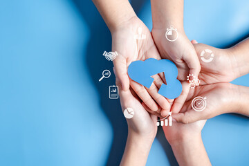 Poster - Cloud computing diagram digital technology, business people on Cloud system. Data storage. Networking and internet service. online data management system, information system for business.