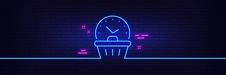 Poster - neon light glow effect. last minute sale line icon. shopping opening hours sign. supermarket time sy