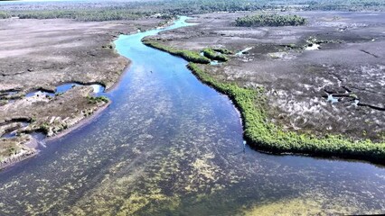 Fototapete - Hernando Beach Weeki Wachee Flyover Wetlands Gulf Coast Florida River running into ocean gulf of Mexico