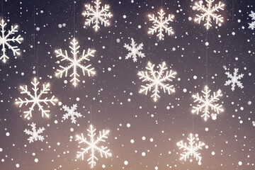 Wall Mural - Christmas snowflakes lights with falling snow