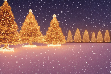 Wall Mural - Christmas snowflakes lights with falling snow