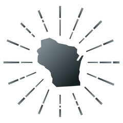 Poster - Wisconsin gradiented sunburst. Map of the US state with colorful star rays. Wisconsin illustration in digital, technology, internet, network style. Vector illustration.