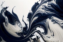 White Marble Surface With Bold, Sweeping Indigo Brush Strokes, Creating A Sense Of Movement And Energy (AI Generated)