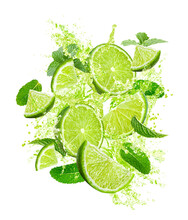 Lime And Mint Leaf Splashing