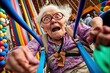 © Ecleposs - old woman has an extremely fun activity generative ai funny scene showing a positive vibe for old people aging well and active