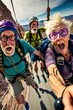 © Ecleposs - Group of old people having extreme activity generative ai scene showing the diversity and aging well senior characters