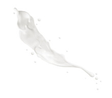 Milk Splashes And Drops In The Air Isolated On A White Background