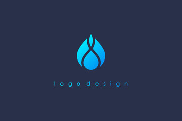 Poster - Water Logo. Blue Water Drop isolated on Blue Background. Usable for Business, Science, Healthcare, Medical and Nature Logos. Flat Vector Logo Design Template Element.