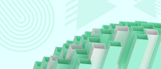 Aufkleber - Creative idea. Abstract Background Futuristic origami folding paper for Business target and Development concept on green background. Inspiration, copy space, digital, banner, website -3d Rendering
