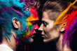 © ADDICTIVE STOCK - Generative AI picture of couple with colorful paints on faces
