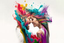 AI Generated Colorful Illustration Of Smiling Couple Touching Foreheads